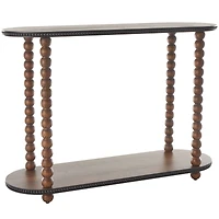 47" Brown Wood Oval Spindle 1-Shelf Living Room Console Table with Beaded Edges