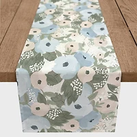 Light Blue Neutral Florals Indoor/Outdoor Table Runner