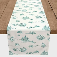 Snowy Town Teal 16x90 Poly Twill Table Runner