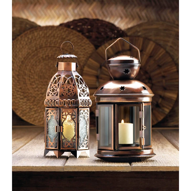 9.5" Copper Moroccan Candle Lantern