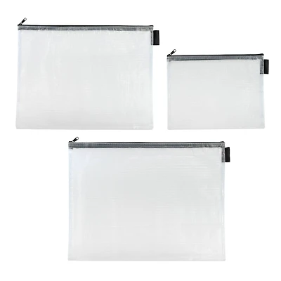 Mixed Gray Mesh Zipper Pouches by Simply Tidy®, 3ct.