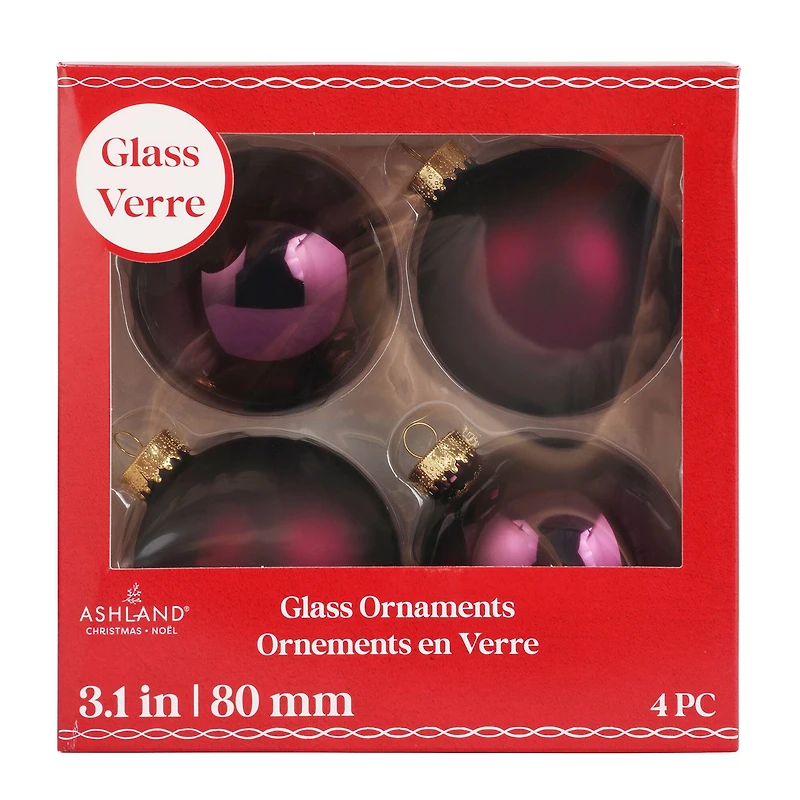 4 Pack 3.1" Purple Matte & Shiny Glass Ball Ornaments by Ashland®