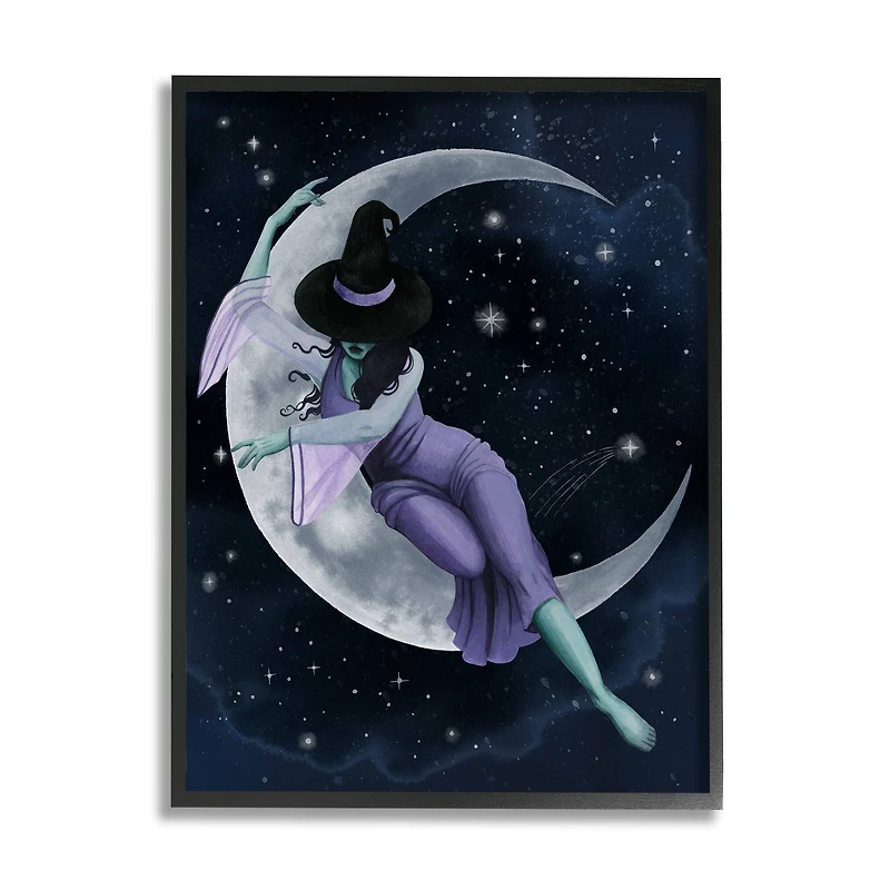 Stupell Industries Moon Witch Starry Night Sky Framed Giclee Art