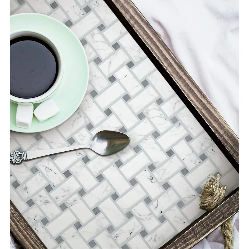 RoomMates Basketweave Carrara Marble Peel & Stick Backsplash StickTiles®