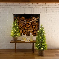 32in. Pre-Lit Artificial Lightly Snowed Cypress Christmas Tree with 30 Warm White LED Lights in Decorative Weaved Basket