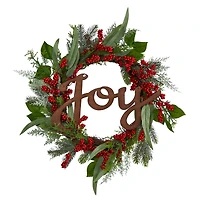 24" Red Joy & Berries Christmas Wreath