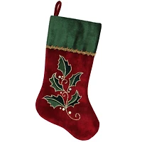 20.5" Holly Embroidered Velvet Stocking