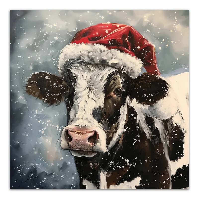 Painty Christmas Cow 24" x 24" Canvas Wall Art