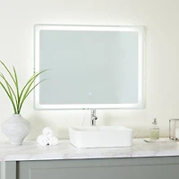 Clear Glass Modern LED Mirror, 39" x 1" x 30"