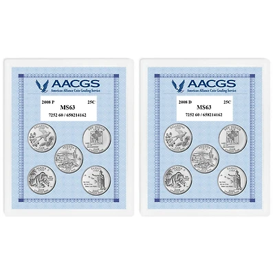 2008P & 2008D Statehood Quarters Graded MS63 Brilliant Uncirculated 