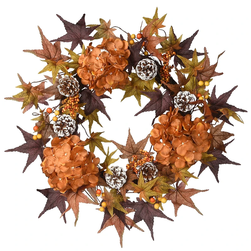 24" Harvest Hydrangea and Maple Leaves Wreath
