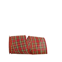 JAM Paper 2.5" x 50yd. Traditional Wired Edge Value Plaid Ribbon
