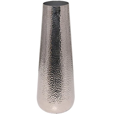 25" Silver Aluminum Tall Hammered Vase