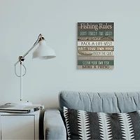 Stupell Industries Rustic Fishing Rules Sign Brown Green Beige Canvas Wall Art