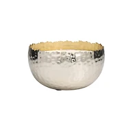 30oz Vanilla Marshmallow Scented White 3 Wick Candle in Hammered Silver Bowl
