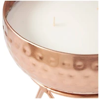 White Wax Vanilla Marshmallow Scented Candle with Hammered Copper Container and Tripod Stand