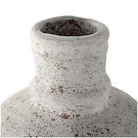 22" Cream Ceramic Antique Style Textured Vase with Curved Handle