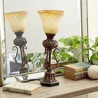 Brown Metal Mediterranean Uplight Table Lamp, 20" x 7" x 7"