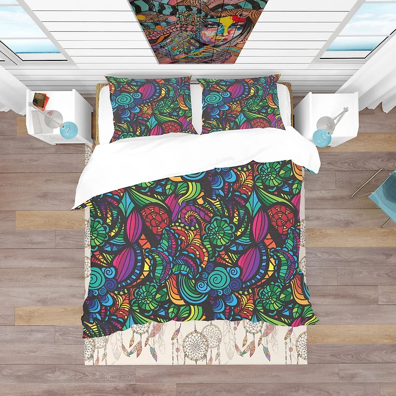 Designart 'Mosaic Pattern with Flowers' Bohemian & Eclectic Bedding Set