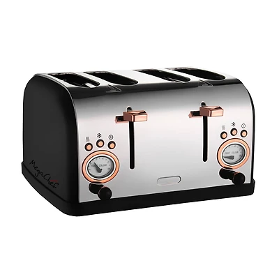 MegaChef Black & Rose Gold 4 Slice Wide Slot Toaster with Variable Browning