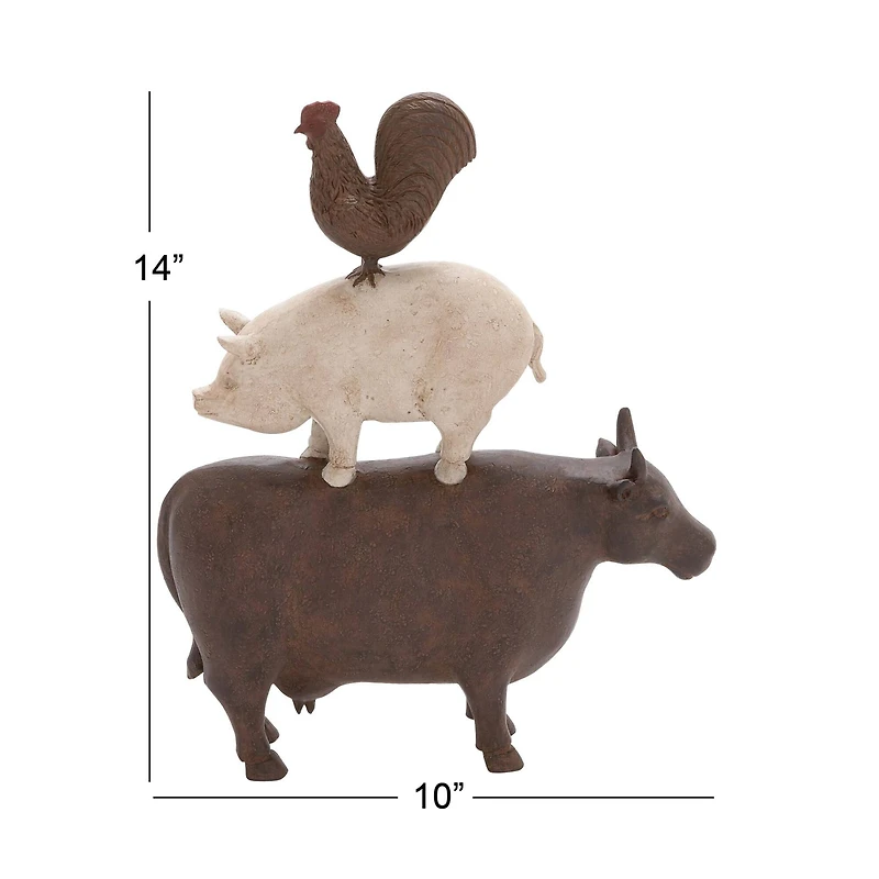 14" Brown Polystone Farmhouse Animals Sculpture