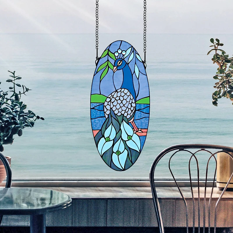24" Majestic Peacock Oval Stained Glass Window