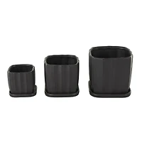 Black Square Wide Groove Textured Ceramic Planter Set