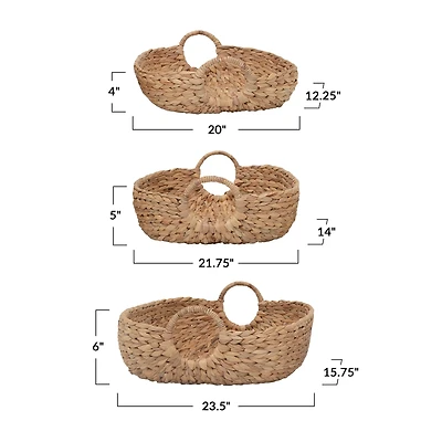 Hello Honey® Natural Water Hyacinth Baskets with Handles Set