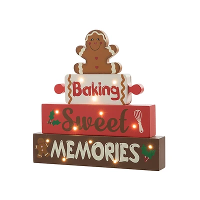 Glitzhome® 12" Lighted Wooden Christmas Gingerbread Man Block Table Décor