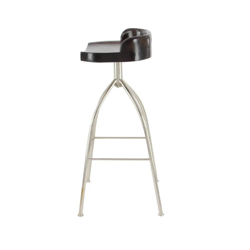Brown Iron and Wood Contemporary Bar Stool, 33" x 16" x 12"