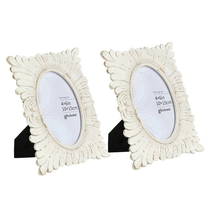 Glitzhome® 2 Pack 4" x 6" White Ornate Resin Tabletop Picture Frames