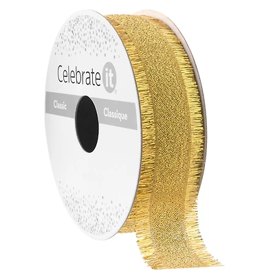7/8" x 5yd. Gold Metallic Fringe Ribbon by Celebrate It® Classic