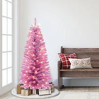 4.5ft. Pre-Lit Pink Tinsel Artificial Christmas Tree, Clear Lights