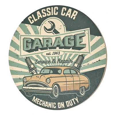 American Art Decor Classic Car Garage Round MDF Wall Plaque - 20" x 20" x 0.35"