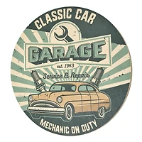 American Art Decor Classic Car Garage Round MDF Wall Plaque - 20" x 20" x 0.35"