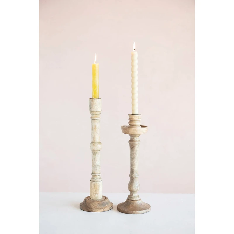 Hello Honey® 17" Hand-Carved Mango Wood Taper Candle Holder