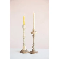 Hello Honey® 17" Hand-Carved Mango Wood Taper Candle Holder