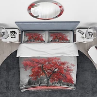 Designart 'Big Red Tree on Foggy Day' Traditional Bedding Set