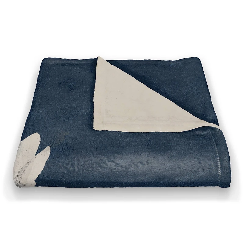 50" x 60" Bright White Flowers on Navy Coral Fleece Blanket