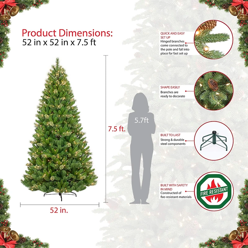 7.5ft. Pre-Lit Teton Pine Artificial Christmas Tree, Clear Lights