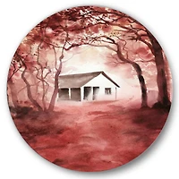 Designart - House In Red Autumn Woods