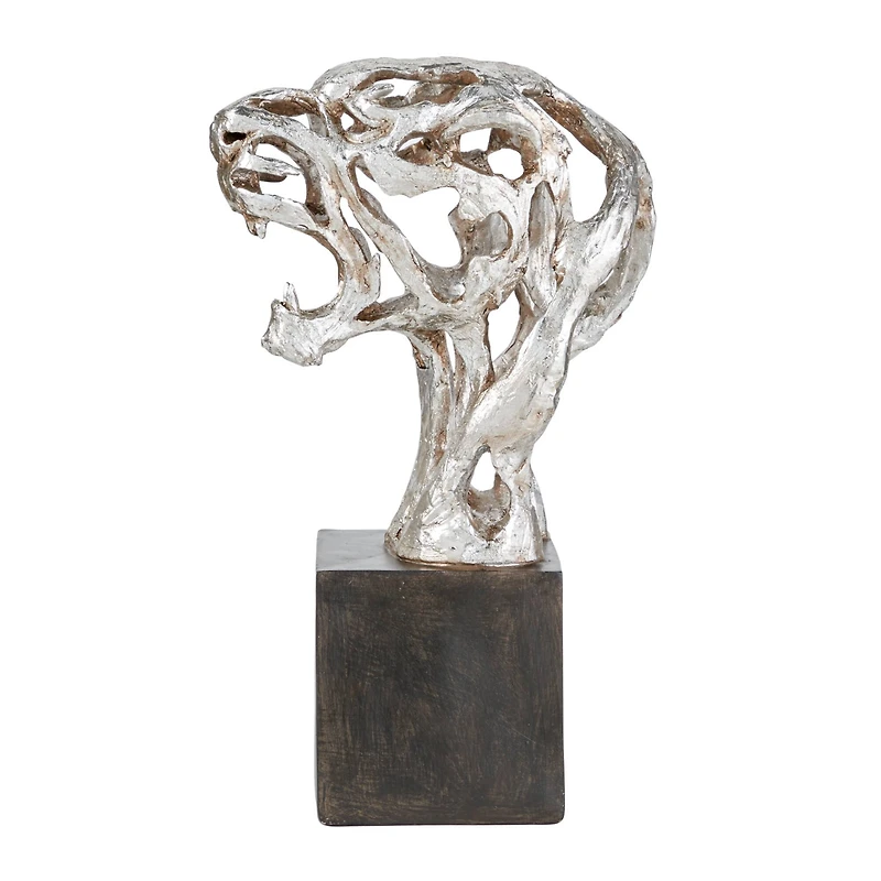 16" Silver Eclectic Leopard Sculpture