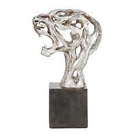 16" Silver Eclectic Leopard Sculpture