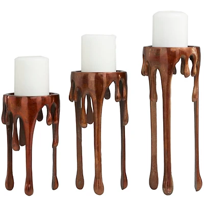 Copper Metal Pillar Candle Holder with Dripping Legs Set