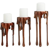 Copper Metal Pillar Candle Holder with Dripping Legs Set