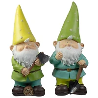 12.25" Green & Yellow Gnome Outdoor Garden Statue Set