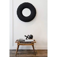 Hello Honey® 18" Black & Natural Mango Wood & Woven Leather Stool with Handles