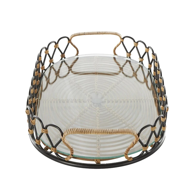 22" Black & Brown Décor Tray with Glass Base
