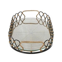22" Black & Brown Décor Tray with Glass Base