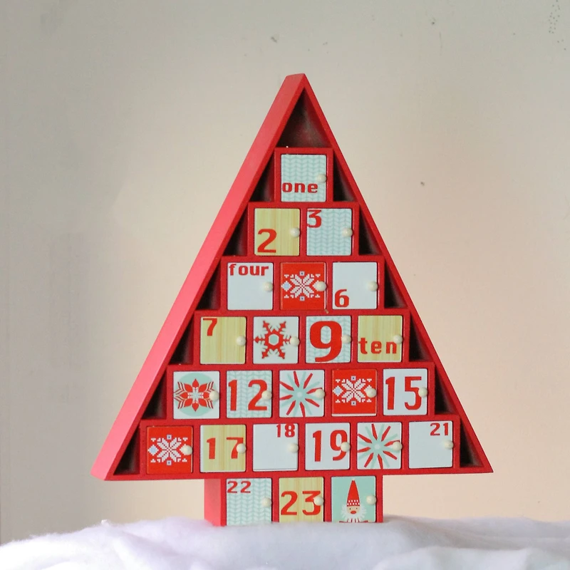 14.5" Red Tree Shaped Christmas Advent Calendar Decoration